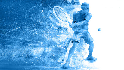tennis player on blue background - 501605938