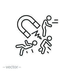 attract customer icon, magnet capture for client, social people retention or acquisition, thin line symbol on white background - editable stroke vector illustration