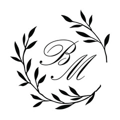 Floral wreath logo design. Tree branches, leaves. Logo or wedding logo template