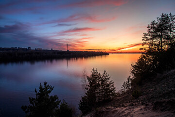 Naklejka na ściany i meble Beautiful sunset on the River Volga. Nizhny Novgorod, Russia.