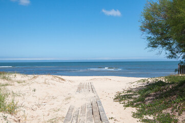 wooden path to the beach in uruguay