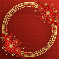 Chinese frame background red and gold color with asian elements.