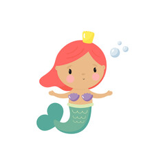 Cute Mermaid. Cartoon style. Vector illustration. For card, posters, banners, children books, printing on the pack, printing on clothes, fabric, wallpaper, textile or dishes.
