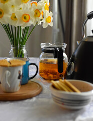 Dinner table with tea cups