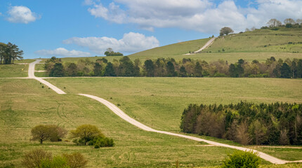 an undulating 1 mile long stone track leading across salisbury plain up to sidbury hill Wiltshire UK