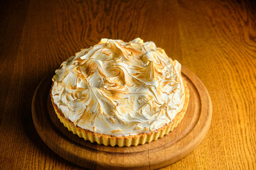 Large white souffle cake, airy with caramel
