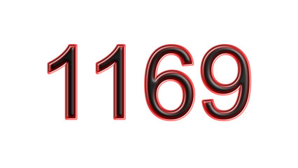 red 1169 number 3d effect white background