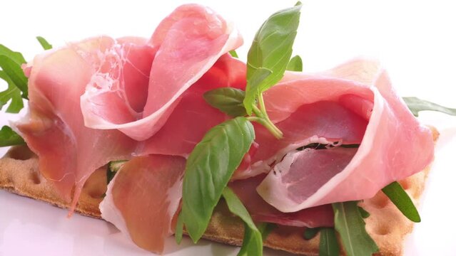 Bread with Ham and Salad isolated on white Background
