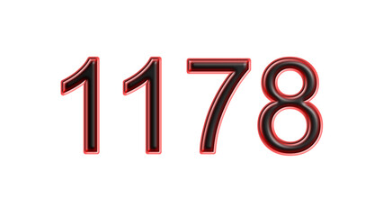 red 1178 number 3d effect white background