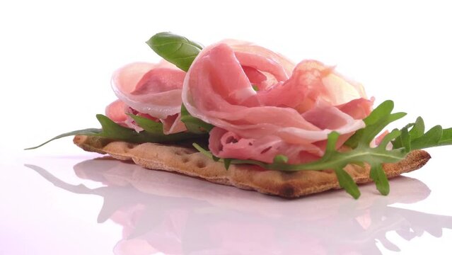 Bread with Ham and Salad isolated on white Background