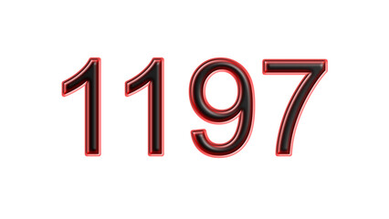 red 1197 number 3d effect white background