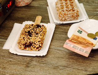 .Belgian waffles under the caramel topping. purchase of ten euros