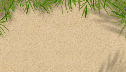 Top view of palm leaf with shadow on sand texture background.Vector illustration Flat lay Minimal tropical with Coconut branches leaves on brown colour with copy space for Holiday Summer backdrop