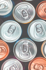 Group of aluminium cans, cold drink. Top view.