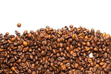 Coffee beans on a white background. Top view.