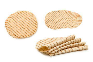 Grilled pitta bread isolated on white background.