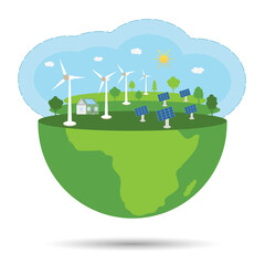 Ecological house and environment conservation. Concept of planet earth. Smart house with renewable energy sources. Earth day. Think green.