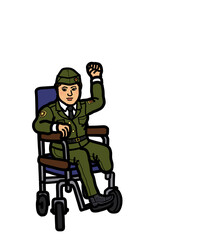 Veteran military person with disability on wheelchair