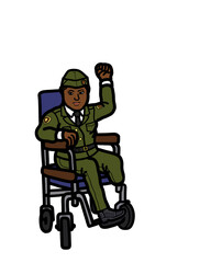 Veteran military person with disability on wheelchair