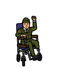 Veteran military person with disability on wheelchair