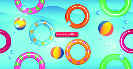 Obraz premium Inflatable circles and balls at sea.Seamless summer pattern .