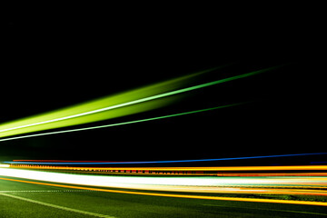 lines of lights. lights of cars with night. long exposure