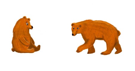 Fototapeta na wymiar Gouache drawing art cartoon of brown bear on white background