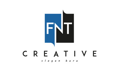 FNT Square Framed Letter Logo Design Vector with Black and Blue Colors