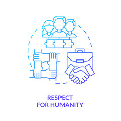 Respect for humanity blue gradient icon. Respecting people. Machine industry. Lean manufacturing principle abstract idea thin line illustration. Isolated outline drawing. Myriad Pro-Bold font used