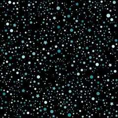 Fototapeta na wymiar Blue stars and circles pattern on the black background. Vector illustration.