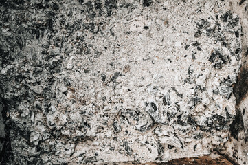Background, close-up texture of burnt gray ash from burning firewood, wood.