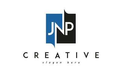 JNP Square Framed Letter Logo Design Vector with Black and Blue Colors