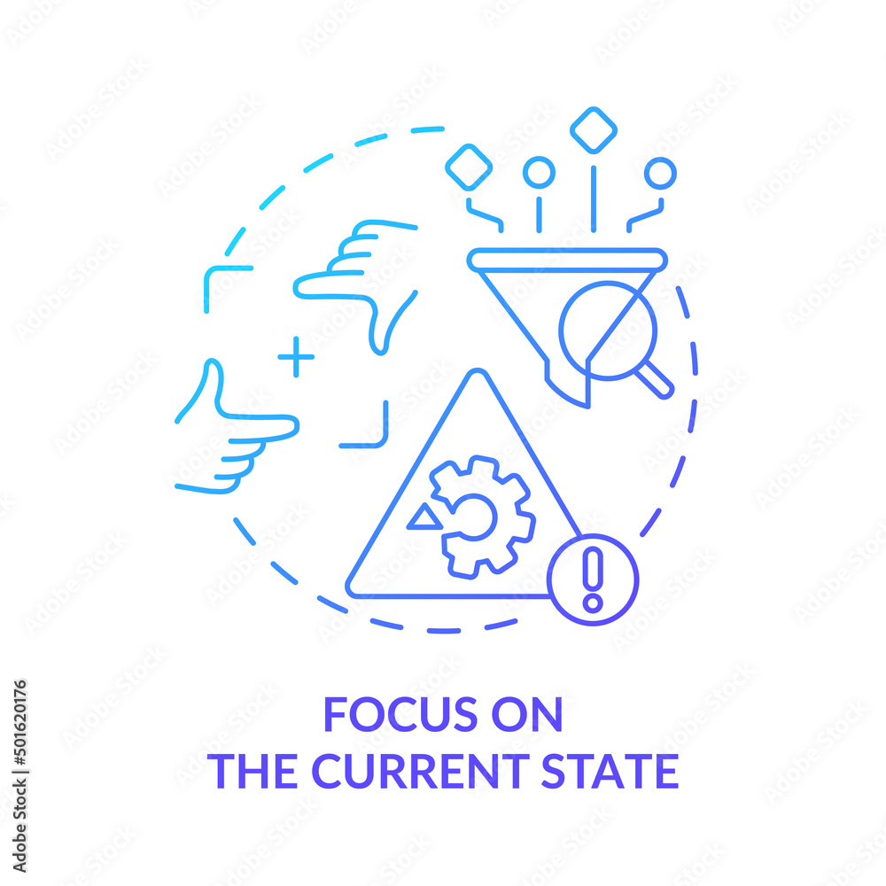 Poster Focus on current state blue gradient icon. Machine industry. Value stream mapping best practice abstract idea thin line illustration. Isolated outline drawing. Myriad Pro-Bold font used