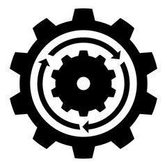 Cog wheels icon with rotating arrows.