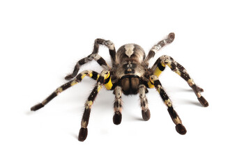 Poecilotheria regalis tarantula isolated on white background, regalis tarantula closeup on white...
