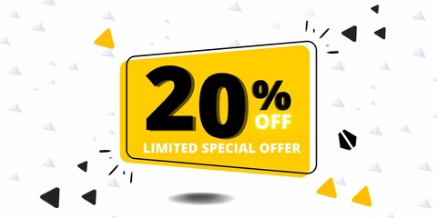 Fototapeta premium 20% off limited special offer. Banner with twenty percent discount on a white background with yellow square and black