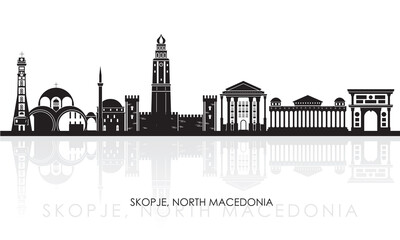 Silhouette Skyline panorama of city of Skopje, North Macedonia - vector illustration - obrazy, fototapety, plakaty