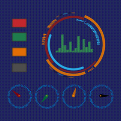 Abstract user interface with infographic elements.