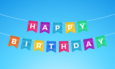 Happy birthday greeting bunting flag illustration banner background 