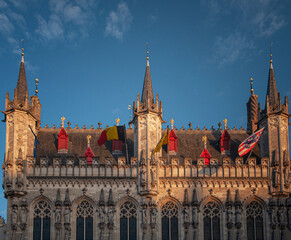 Fototapeta na wymiar Tower of the Provinciaal Hof on the Market Square in Bruges