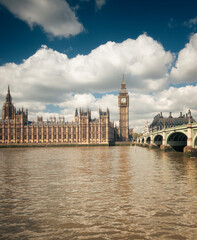 Obraz na płótnie Canvas LONDON, UNITED KINGDOM - 26 APRIL, 2015: Big Ben and the Houses of Parliament in London, UK on 26 April, 2015. London is the capital of England.