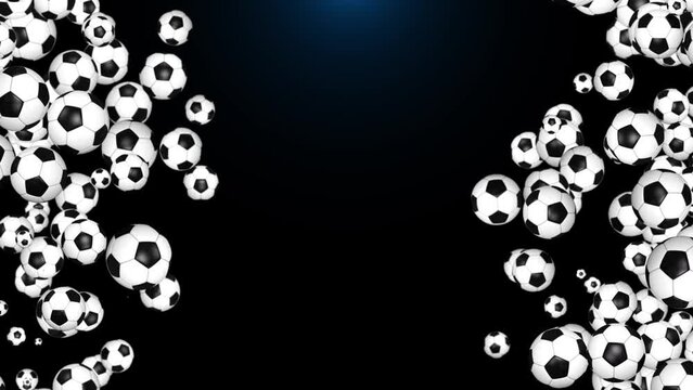 4K 3D Beautiful Soccer Flying Balls Slow Motion on Green Screen. Football 3d Animations. Concept of sport and recreation, competition. sport hobby, competitive competition soccer goal or penalty