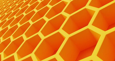 Orange hexagon honeycomb texture background. Pattern background. 3d rendering.	