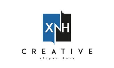 XNH Square Framed Letter Logo Design Vector with Black and Blue Colors