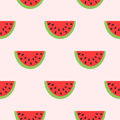 Watermelon slice seamless pattern. Summer fruit and berry background. Vector illustration for fabric design, gift paper, baby clothes, textiles, cards.