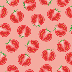 seamless pattern of halves tomatoes, great for wrapping, textile, wallpaper- vector illustration