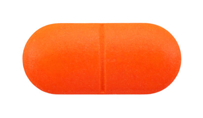 Medical pill of orange color on a white background. Medicines. Treatment. Isolate of tablets for the treatment of diseases
