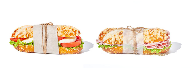 Fresh and tasty sandwich on white background