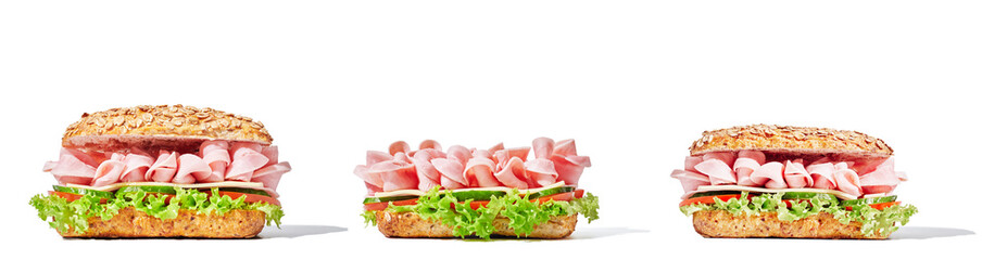 Fresh and tasty sandwich on white background