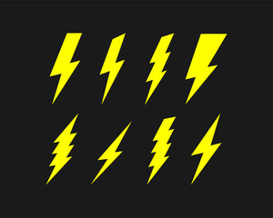 Lightning icon set isolated on black background. Vector EPS 10